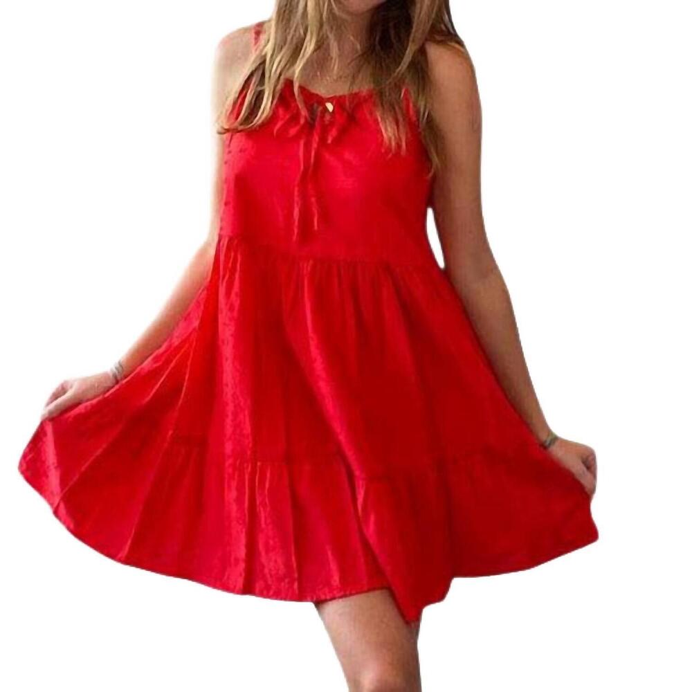 NEW SELF CONTRAST embroidered dress in red